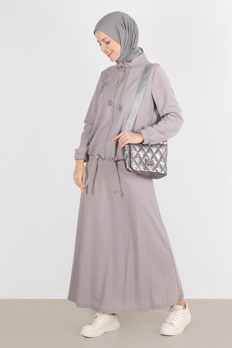 Tesettür giyim GRİ ALVİNA ETEKLİ EŞOFMAN TAKIMI 42847