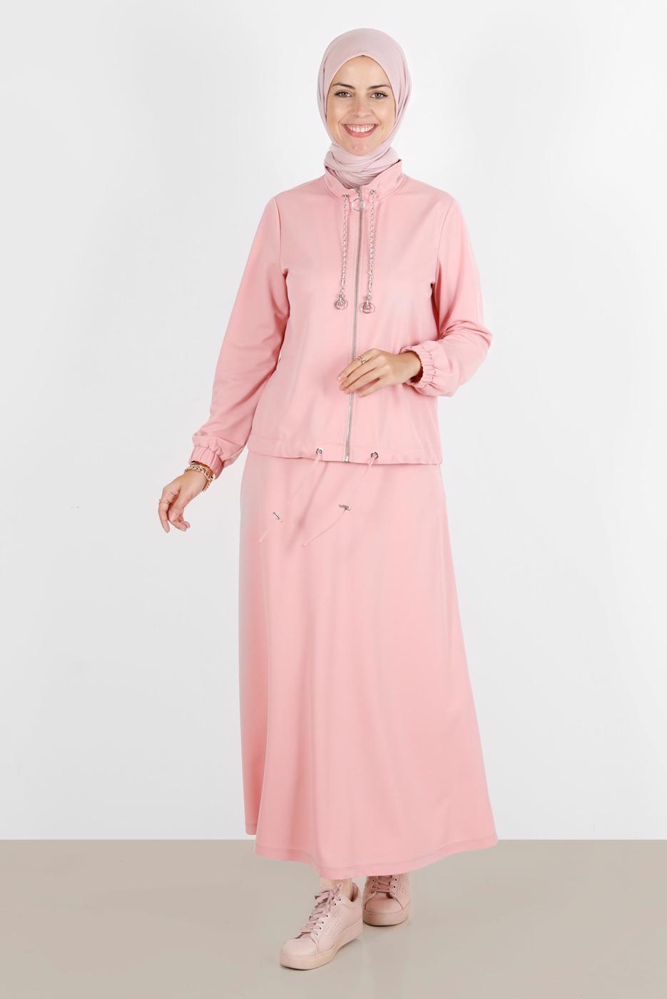 Tesettür giyim PUDRA ALVİNA ETEKLİ EŞOFMAN TAKIMI 42847
