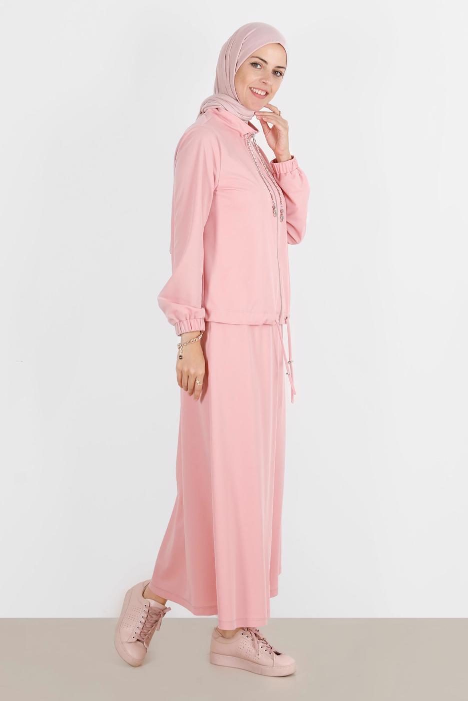 Tesettür giyim PUDRA ALVİNA ETEKLİ EŞOFMAN TAKIMI 42847
