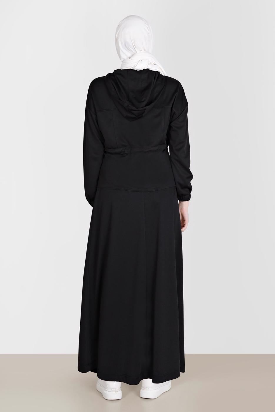 Tesettür giyim SİYAH ALVİNA KAPÜŞONLU ETEKLİ EŞOFMAN TAKIM 42848