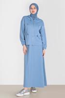 Tesettür giyim MAVİ ALVİNA KAPÜŞONLU ETEKLİ EŞOFMAN TAKIM 42848