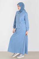 Tesettür giyim MAVİ ALVİNA KAPÜŞONLU ETEKLİ EŞOFMAN TAKIM 42848
