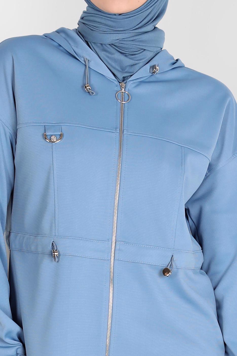 Tesettür giyim MAVİ ALVİNA KAPÜŞONLU ETEKLİ EŞOFMAN TAKIM 42848