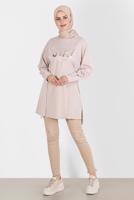 Tesettür giyim BEJ ALVİNA BASKI DETAYLI EŞOFMAN TUNİK T 42856 