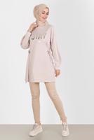 Tesettür giyim BEJ ALVİNA BASKI DETAYLI EŞOFMAN TUNİK T 42856 