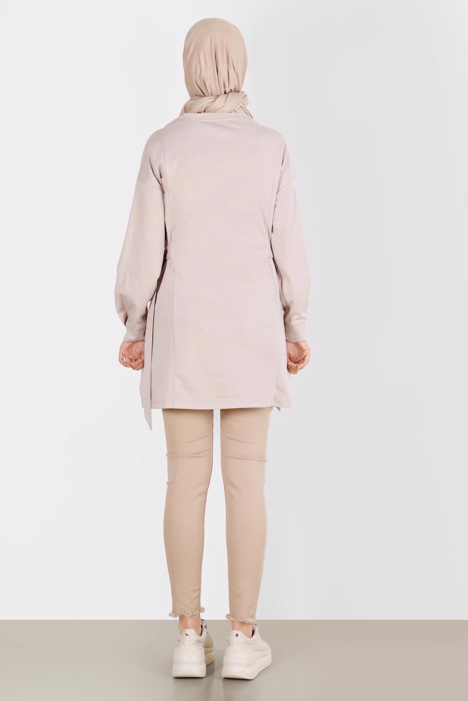 Tesettür giyim BEJ ALVİNA BASKI DETAYLI EŞOFMAN TUNİK T 42856 