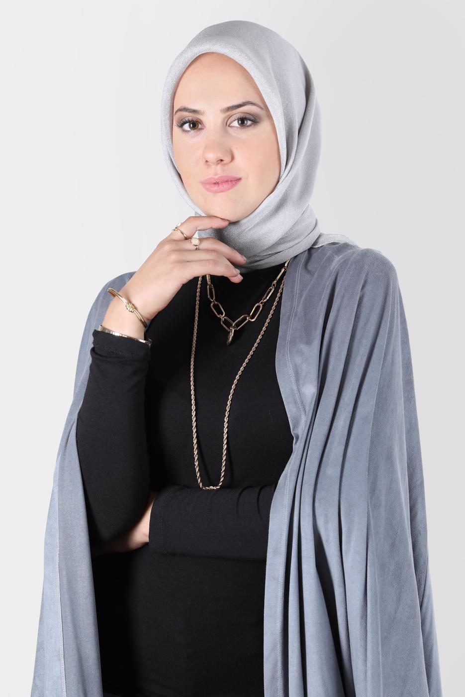 Tesettür giyim GRİ ALVİNA ÜÇİPLİK EFEKTLİ EŞARP T 8127