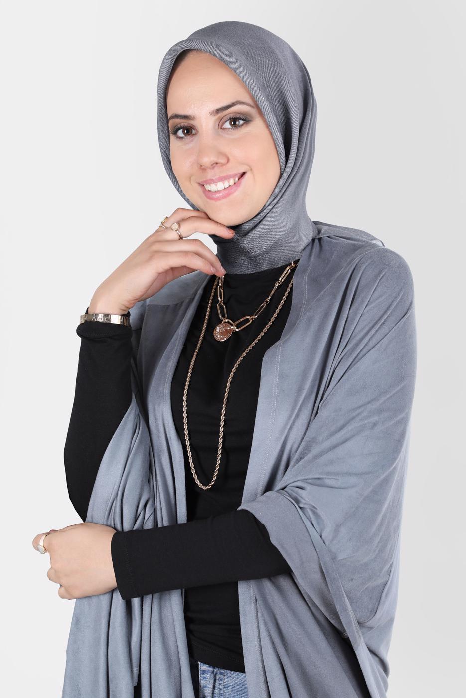 Tesettür giyim GRİ ALVİNA ÜÇİPLİK EFEKTLİ EŞARP T 8127