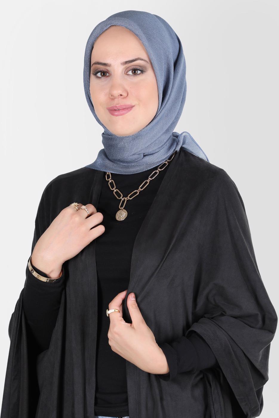 Tesettür giyim MAVİ ALVİNA ÜÇİPLİK EFEKTLİ EŞARP T 8127