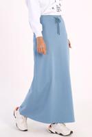 Tesettür giyim MAVİ BELİ LASTİKLİ PAMUKLU EŞOFMAN ETEK 11026 