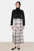 Tesettür giyim BEJ ALVİNA EKOSE DESENLİ ETEK T 60266