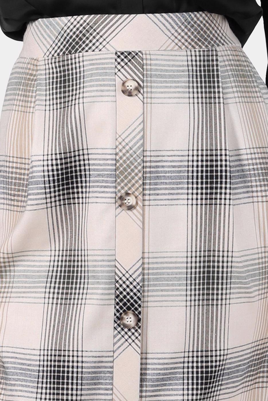 Tesettür giyim BEJ ALVİNA EKOSE DESENLİ ETEK T 60266