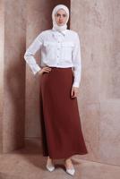 Tesettür giyim KAHVE ALVİNA ARMÜRLÜ KEMERLİ ETEK T 60282