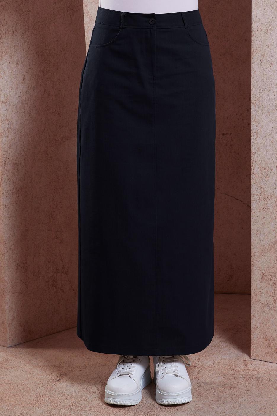 Tesettür giyim SİYAH ALVİNA PAMUKLU DÜZ ETEK T 60285