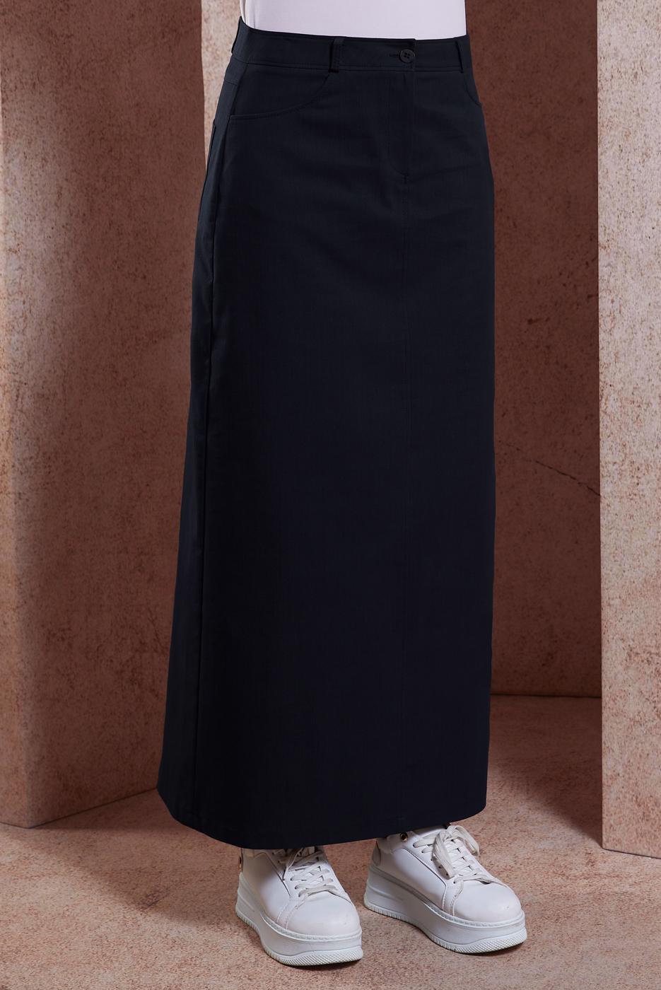 Tesettür giyim SİYAH ALVİNA PAMUKLU DÜZ ETEK T 60285