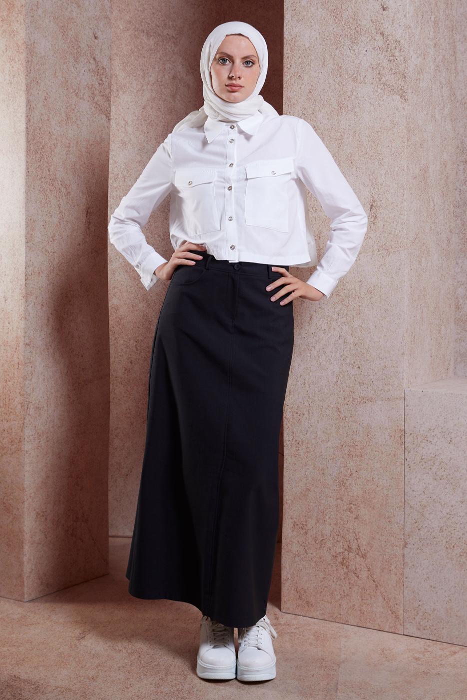 Tesettür giyim SİYAH ALVİNA PAMUKLU DÜZ ETEK T 60285