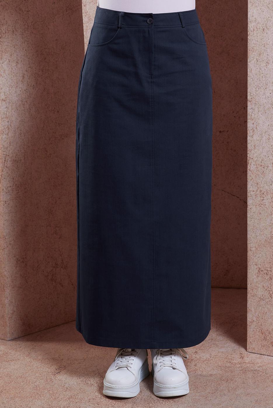 Tesettür giyim LACİVERT ALVİNA PAMUKLU DÜZ ETEK T 60285