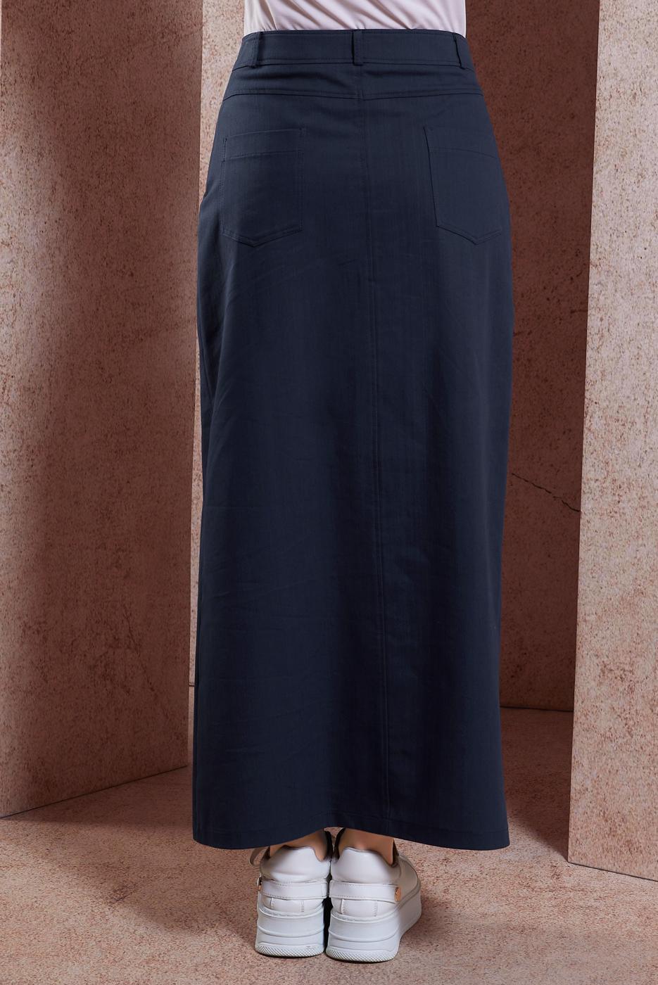 Tesettür giyim LACİVERT ALVİNA PAMUKLU DÜZ ETEK T 60285