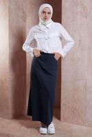 Tesettür giyim LACİVERT ALVİNA PAMUKLU DÜZ ETEK T 60285