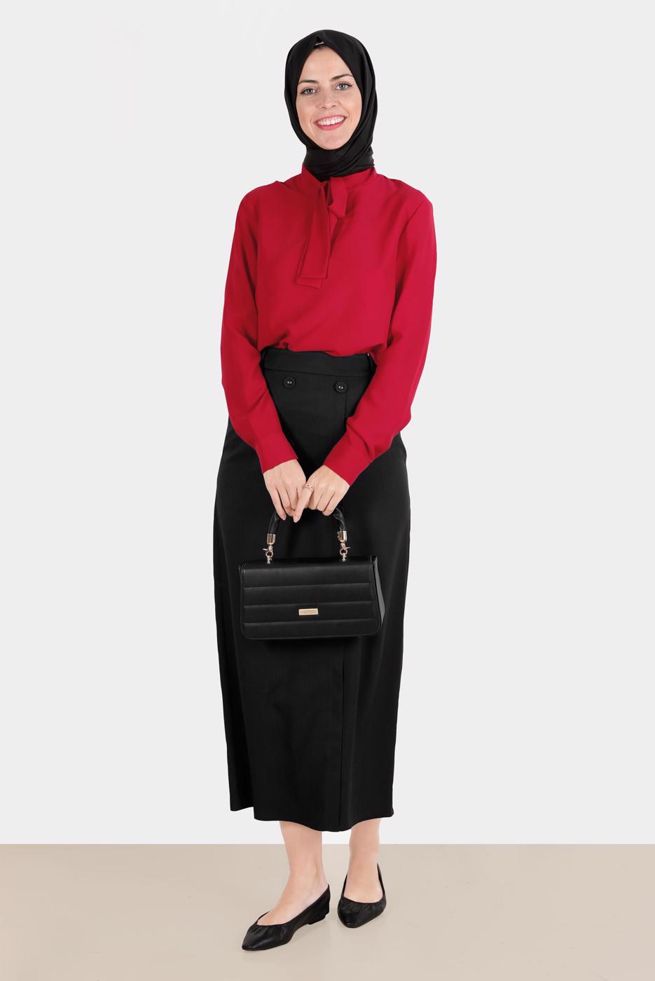 Tesettür giyim SİYAH ALVİNA DÜĞME DETAYLI ETEK T 60290