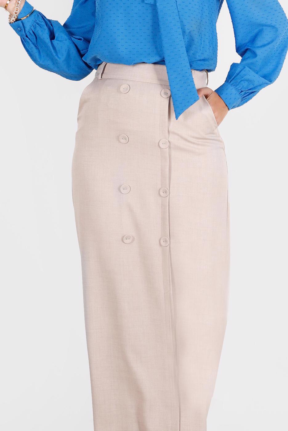 Tesettür giyim BEJ ALVİNA DÜĞME DETAYLI ETEK T 60290