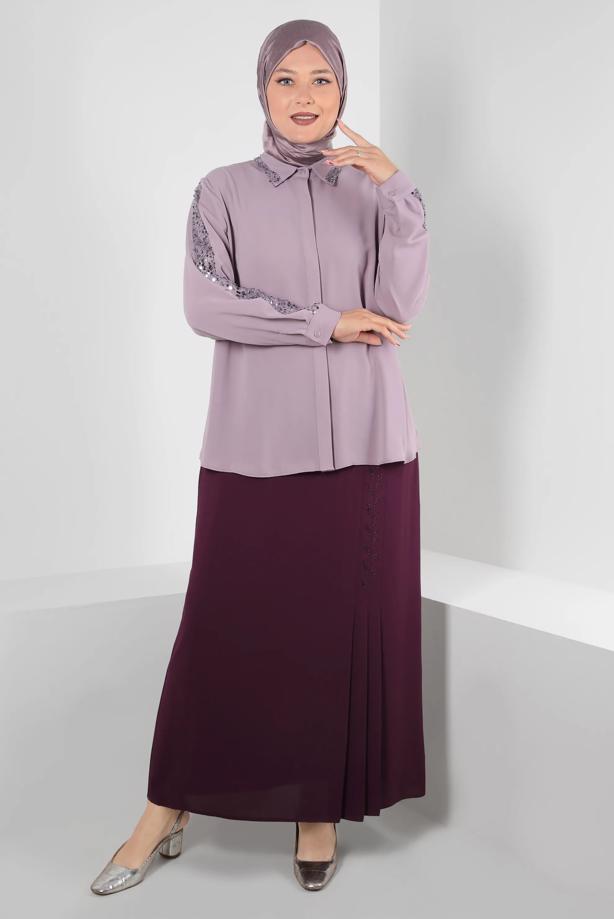 Vêtements hijab PRUNE JUPE DÉTAILLÉE PLISSÉE ALVINA T 60292 - TRENDTESETTÜR