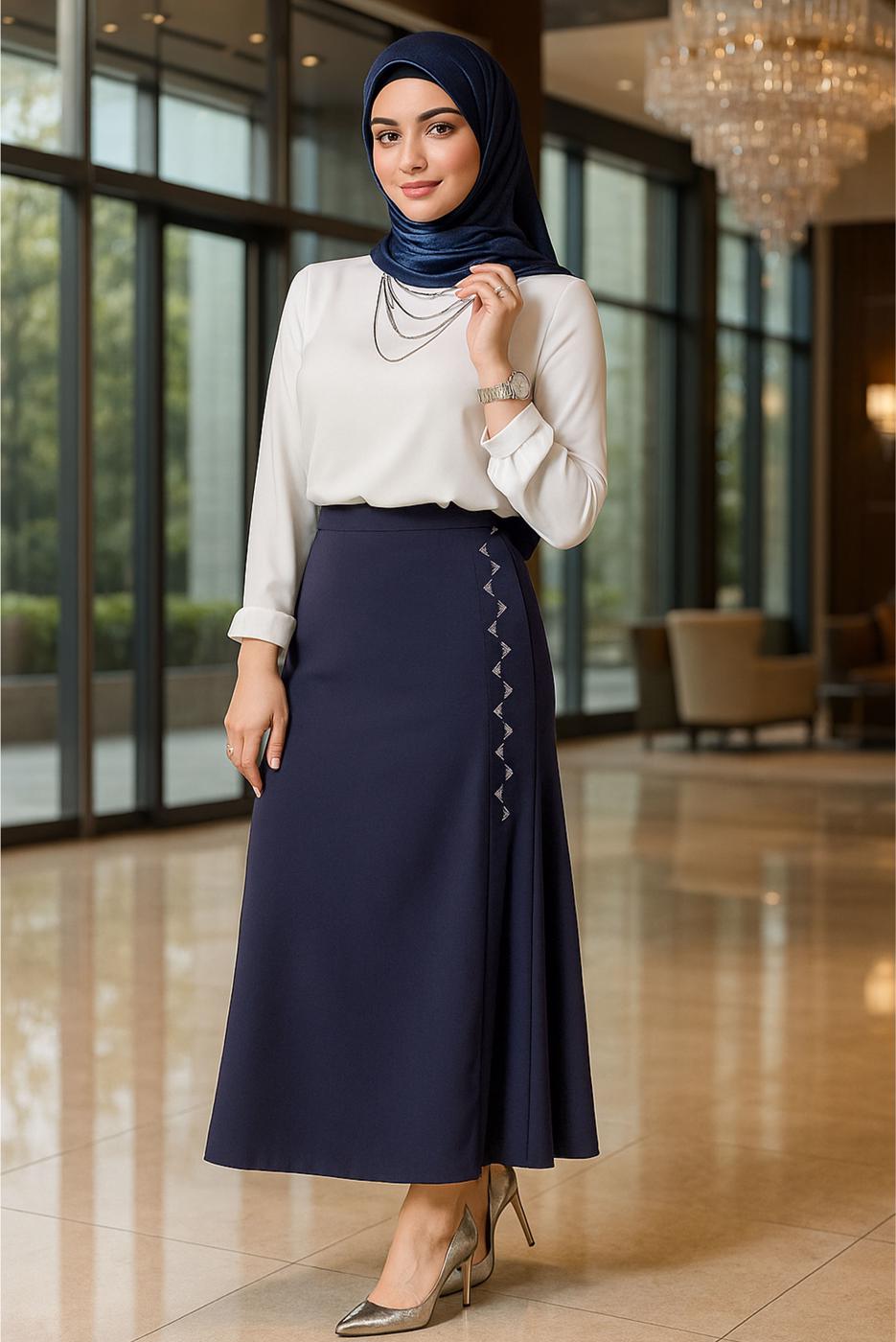 Vêtements hijab BLEU MARINE JUPE BRODÉE ALVINA GEM T 60293