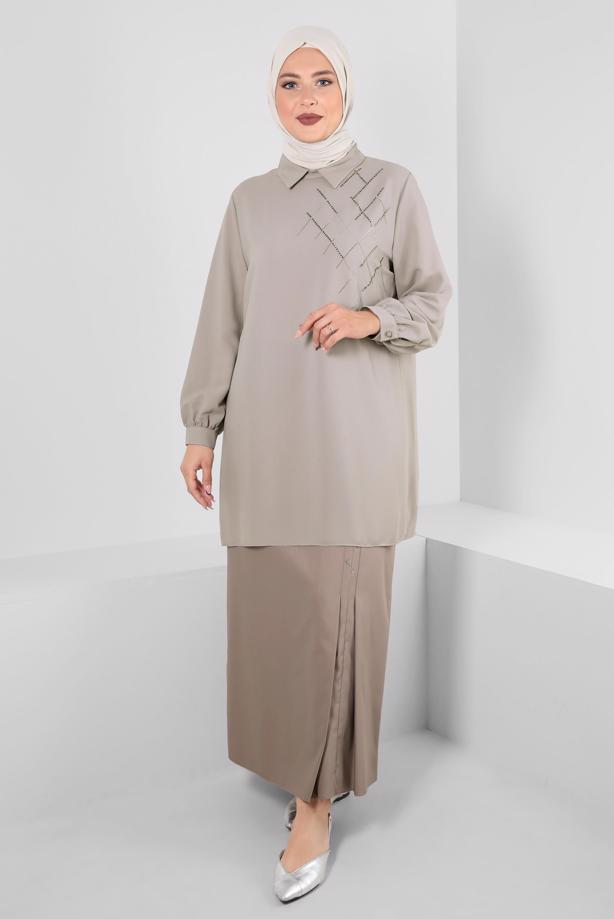 Vêtements hijab BRUN JUPE BRODÉE ALVINA GEM T 60293 - TRENDTESETTÜR