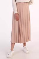 Tesettür giyim PUDRA BELİ LASTİKLİ PİLİSELİ ETEK 70026 