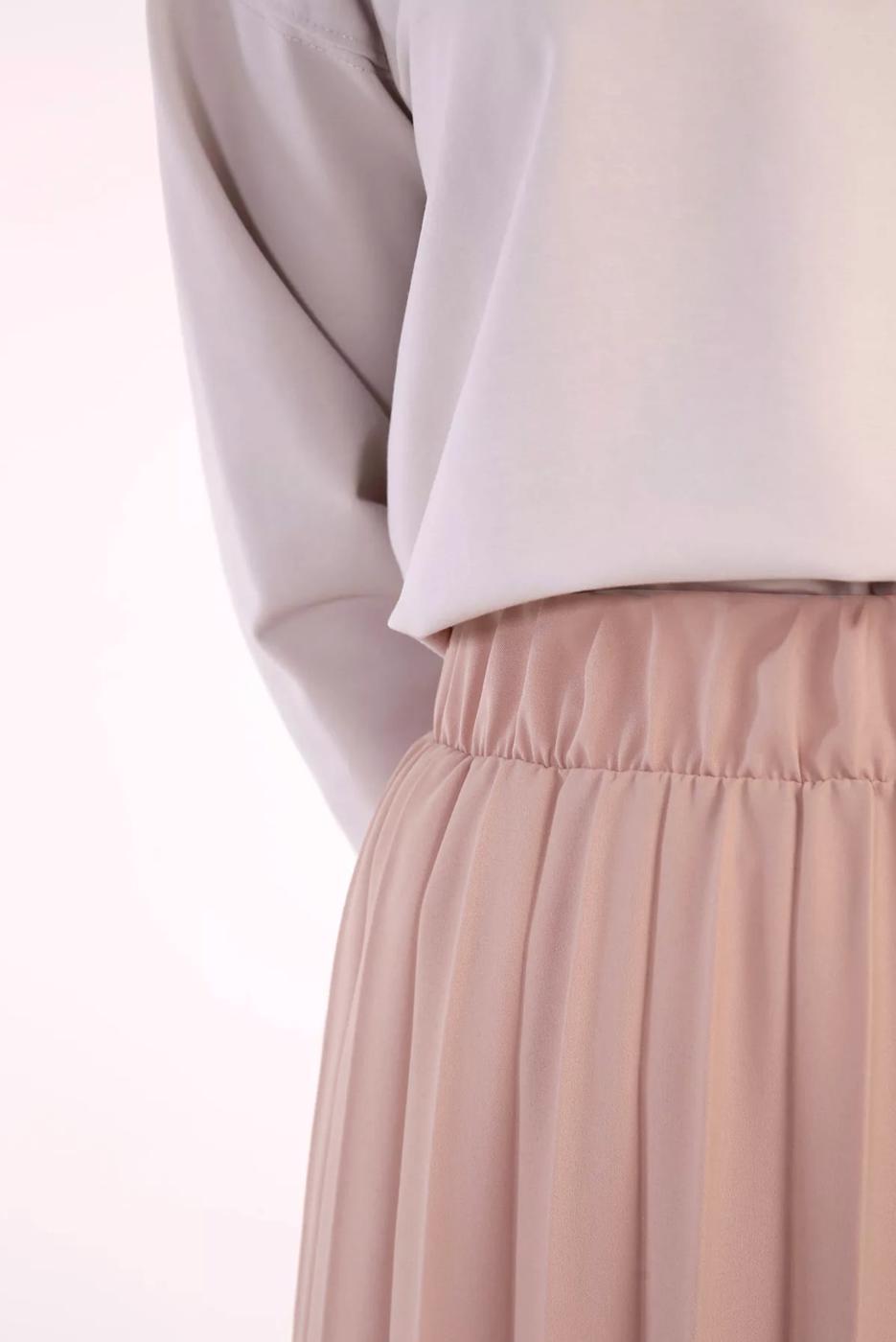 Tesettür giyim PUDRA BELİ LASTİKLİ PİLİSELİ ETEK 70026 