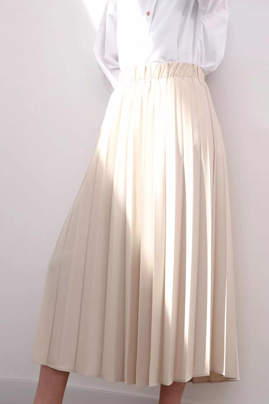 Tesettür giyim BEJ BELİ LASTİKLİ PİLİSELİ ETEK 70026 