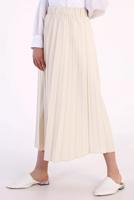 Tesettür giyim BEJ BELİ LASTİKLİ PİLİSELİ ETEK 70026 