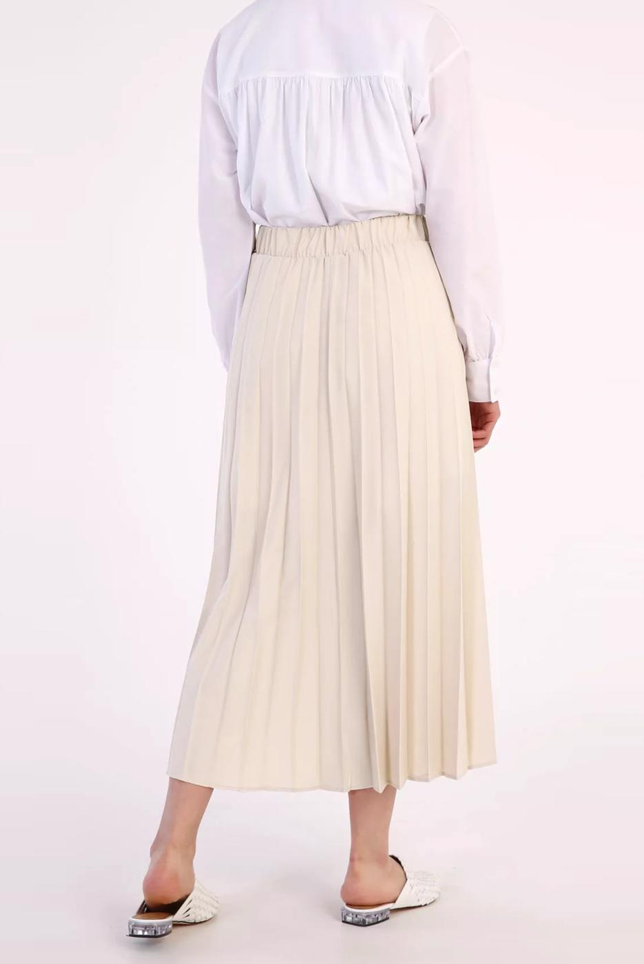 Tesettür giyim BEJ BELİ LASTİKLİ PİLİSELİ ETEK 70026 