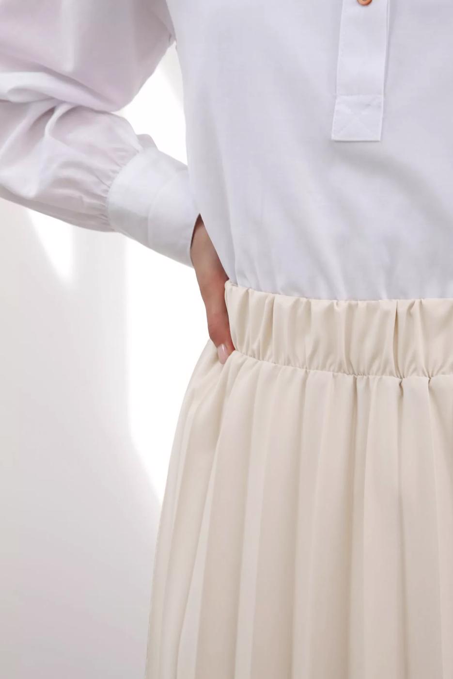 Tesettür giyim BEJ BELİ LASTİKLİ PİLİSELİ ETEK 70026 