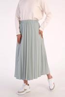 Tesettür giyim YEŞİL BELİ LASTİKLİ PİLİSELİ ETEK 70026 