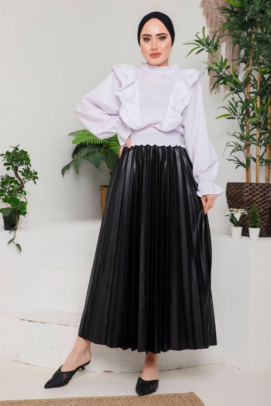 Tesettür giyim SİYAH PİLİSELİ ETEK 8051 