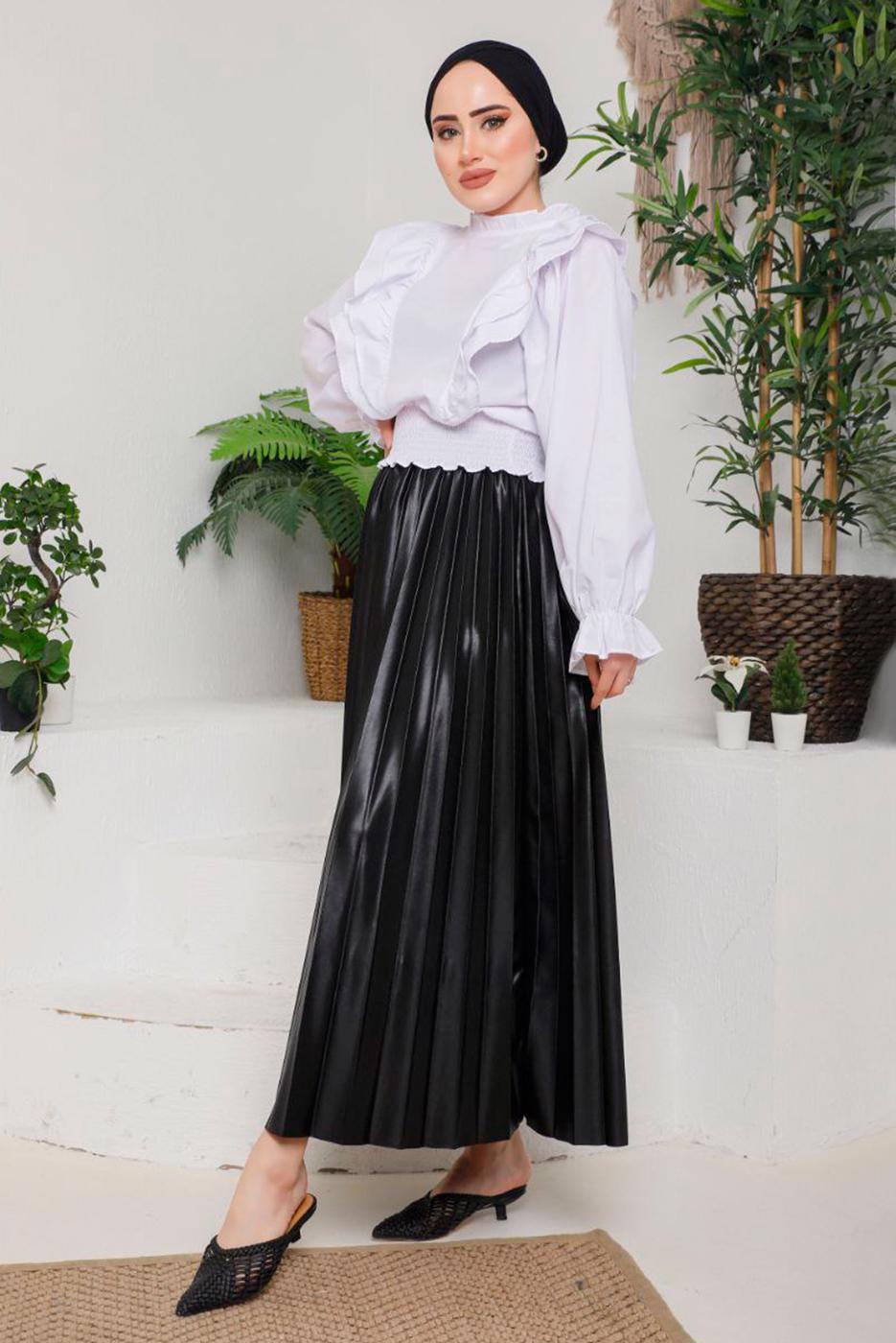 Tesettür giyim SİYAH PİLİSELİ ETEK 8051 