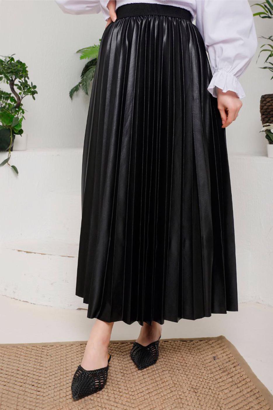 Tesettür giyim SİYAH PİLİSELİ ETEK 8051 