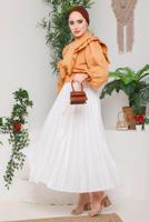 Tesettür giyim BEYAZ PİLİSELİ ETEK 8051 