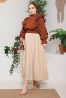 Tesettür giyim BEJ PİLİSELİ ETEK 8051 
