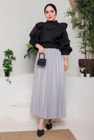 Tesettür giyim GRİ PİLİSELİ ETEK 8051 