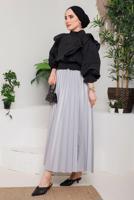 Tesettür giyim GRİ PİLİSELİ ETEK 8051 