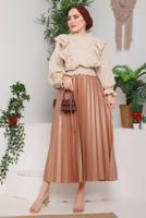 Tesettür giyim KAHVE PİLİSELİ ETEK 8051 