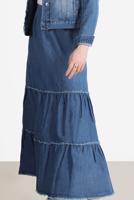 Tesettür giyim MAVİ KATLI PAMUKLU DENIM ETEK 8232 