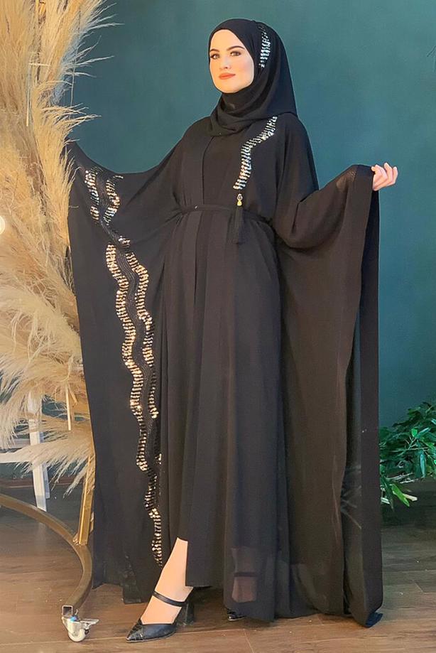 Vêtements hijab NOIR ABAYA BIJOUX MANCHES LARGES 4857 - TRENDTESETTÜR