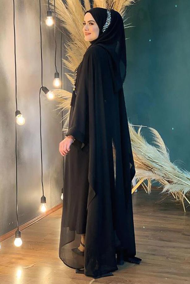 Vêtements hijab NOIR ABAYA BIJOUX MANCHES LARGES 4857 - TRENDTESETTÜR