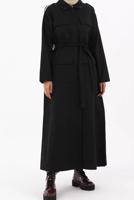 Hijab clothing BLACK POCKET DETAIL BELTED LONG TRENCH COAT 52068 