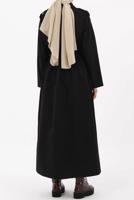 Hijab clothing BLACK POCKET DETAIL BELTED LONG TRENCH COAT 52068 