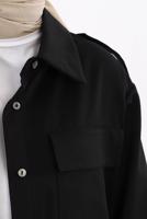 Hijab clothing BLACK POCKET DETAIL BELTED LONG TRENCH COAT 52068 