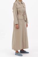 Tesettür giyim BEJ CEP DETAYLI KUŞAKLI UZUN TRENÇKOT 52068	